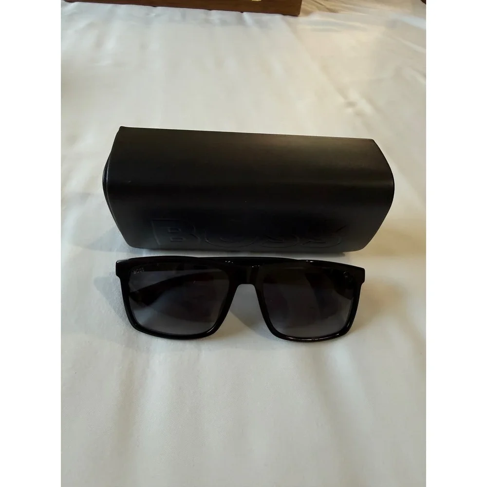 Hugo Boss Black Rectangular Sunglasses with Embossed Case and Cloth